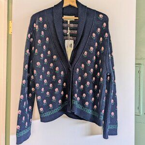 THE GREAT Bloom Lodge Cardigan Navy S Luxury Alpaca Oversized Sweater Designer